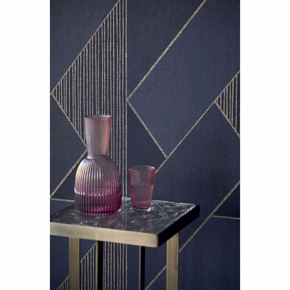 Art Deco Dark Blue Glam Geometric Wallpaper  | Brewster Wallcovering - The WorkRm