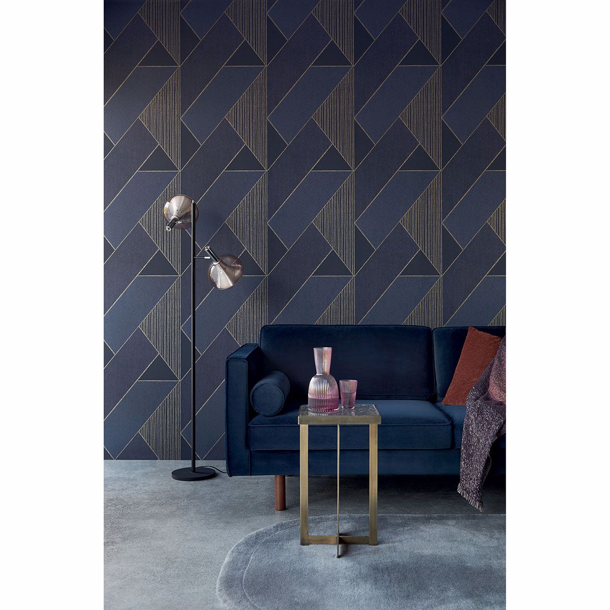 Art Deco Dark Blue Glam Geometric Wallpaper  | Brewster Wallcovering - The WorkRm