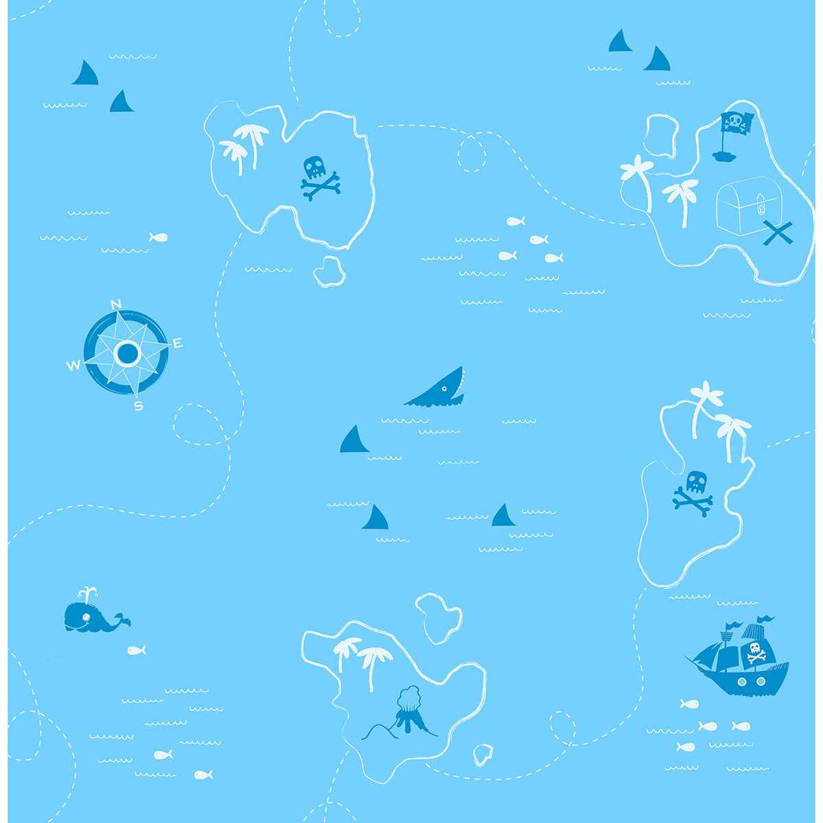 Charlie Blue Treasure Map Wallpaper - York Wallcoverings - FD40278 - York Wallcoverings Wallpaper