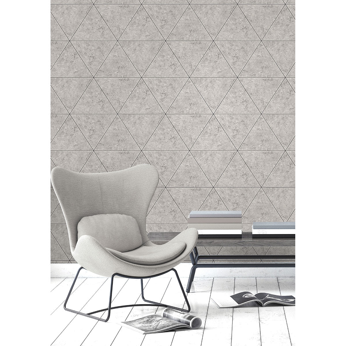 Benson Grey Marble Triangle Wallpaper - Brewster Wallcovering