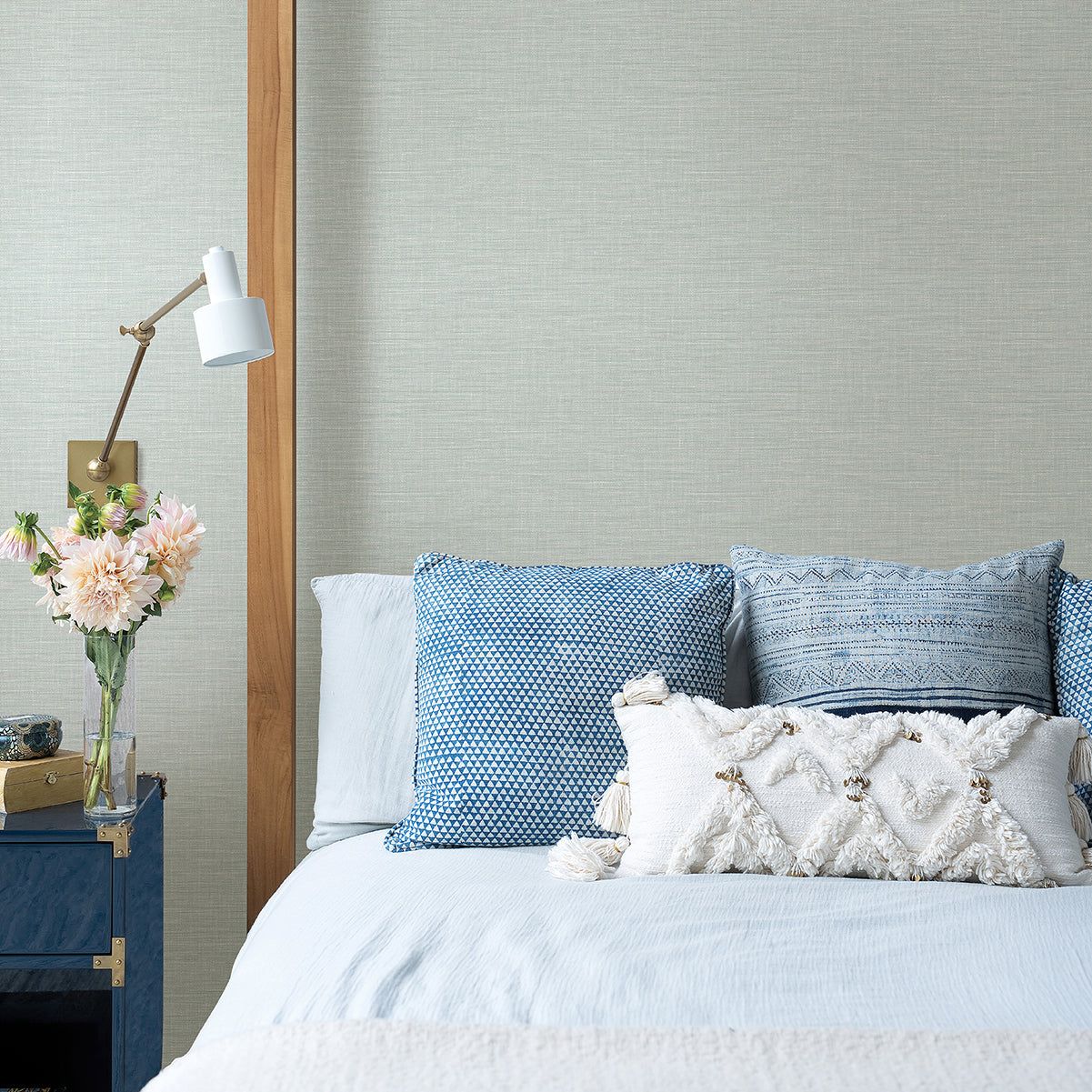 Exhale Blue Woven Texture Wallpaper - Brewster Wallcovering