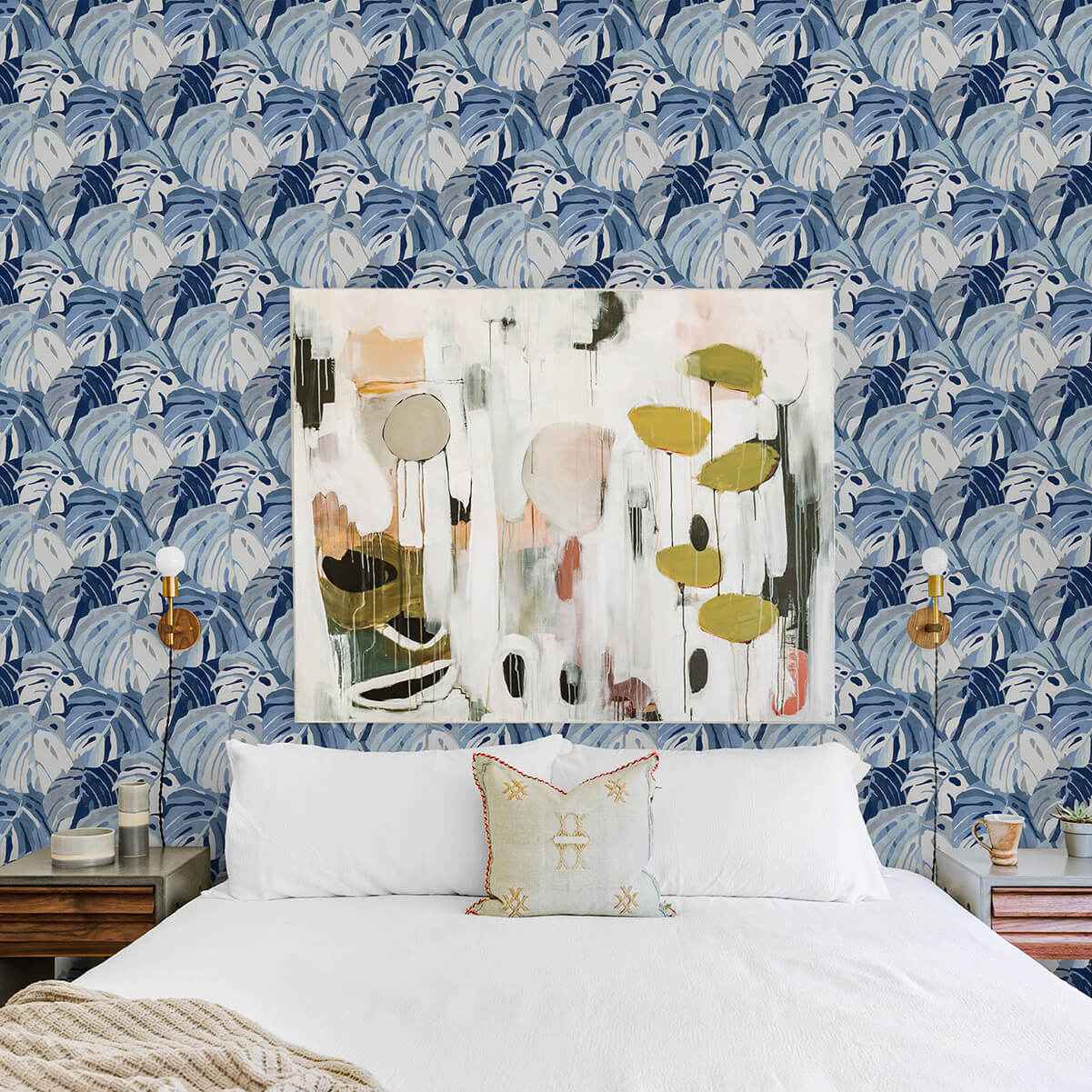 Samara Blue Monstera Leaf Wallpaper - York Wallcoverings - 2969-26007 - York Wallcoverings Wallpaper