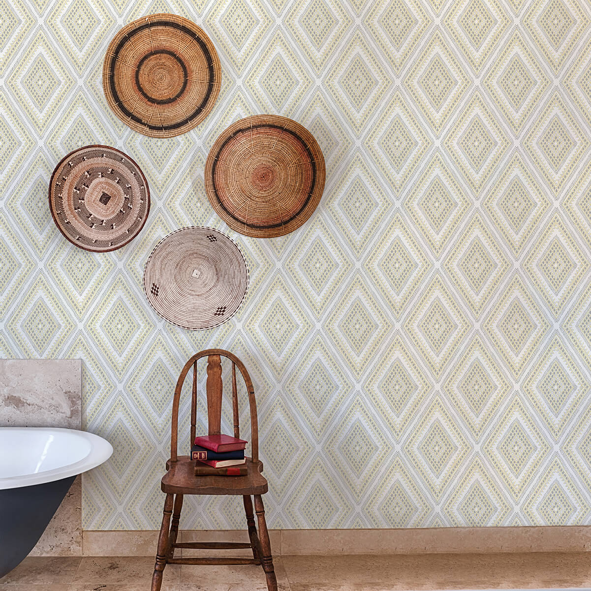 Zaya Light Yellow Tribal Diamonds Wallpaper - York Wallcoverings - 2969-26014 - York Wallcoverings Wallpaper