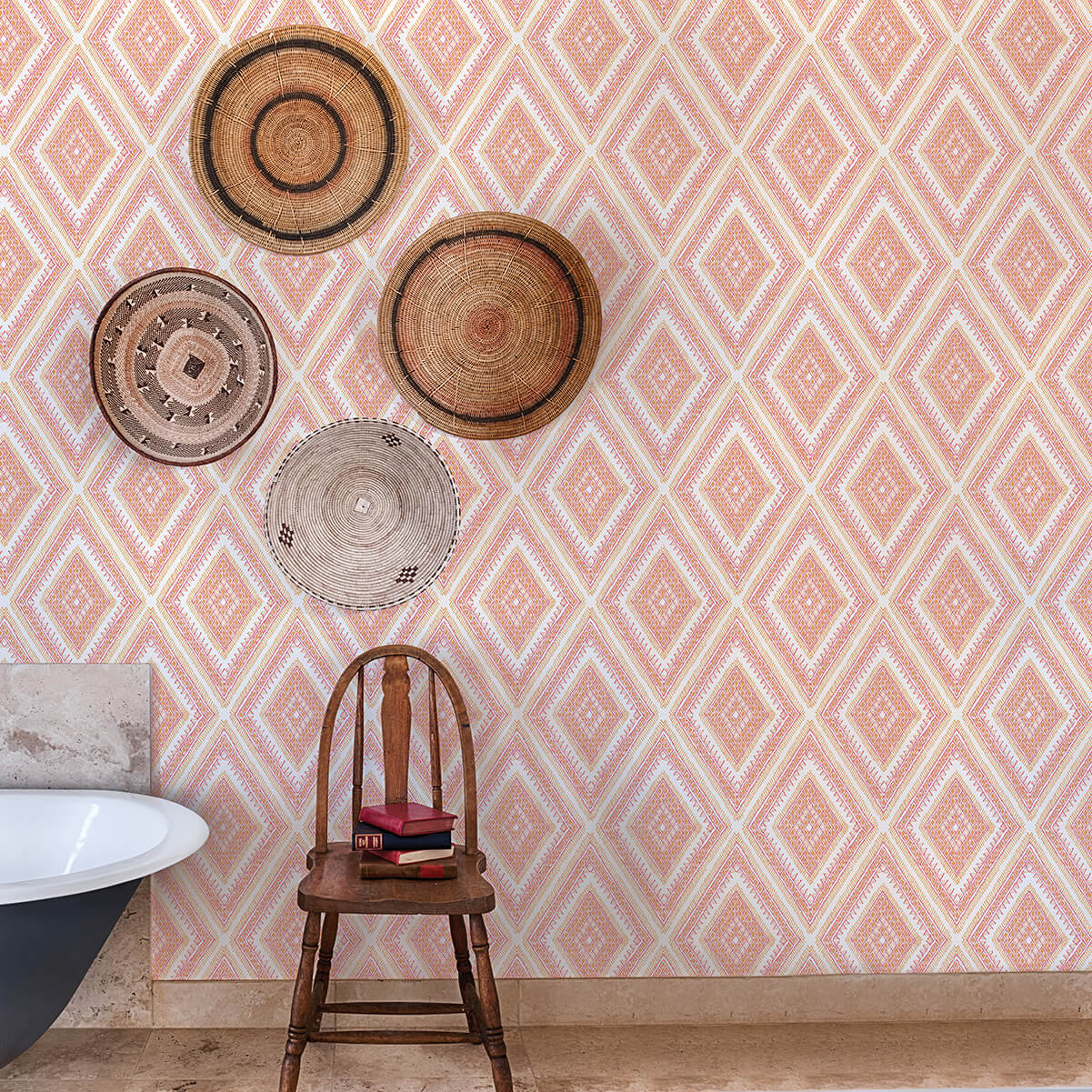 Zaya Orange Tribal Diamonds Wallpaper - York Wallcoverings - 2969-26015 - York Wallcoverings Wallpaper