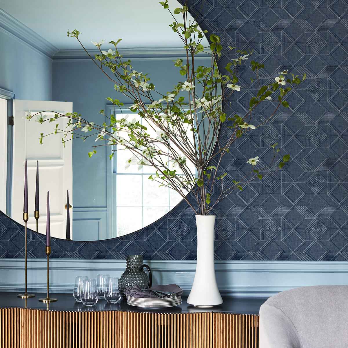Moki Blue Lattice Geometric Wallpaper - York Wallcoverings - 2969-26017 - York Wallcoverings Wallpaper