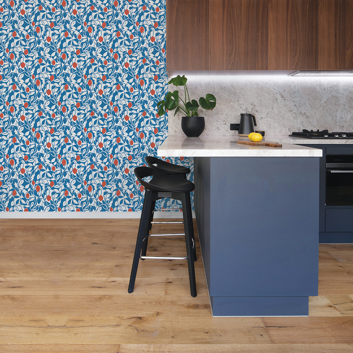 Loretto Blue Citrus Wallpaper  | Brewster Wallcovering - The WorkRm