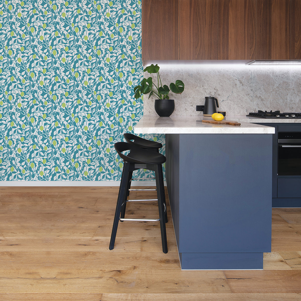 Loretto Teal Citrus Wallpaper  | Brewster Wallcovering - The WorkRm