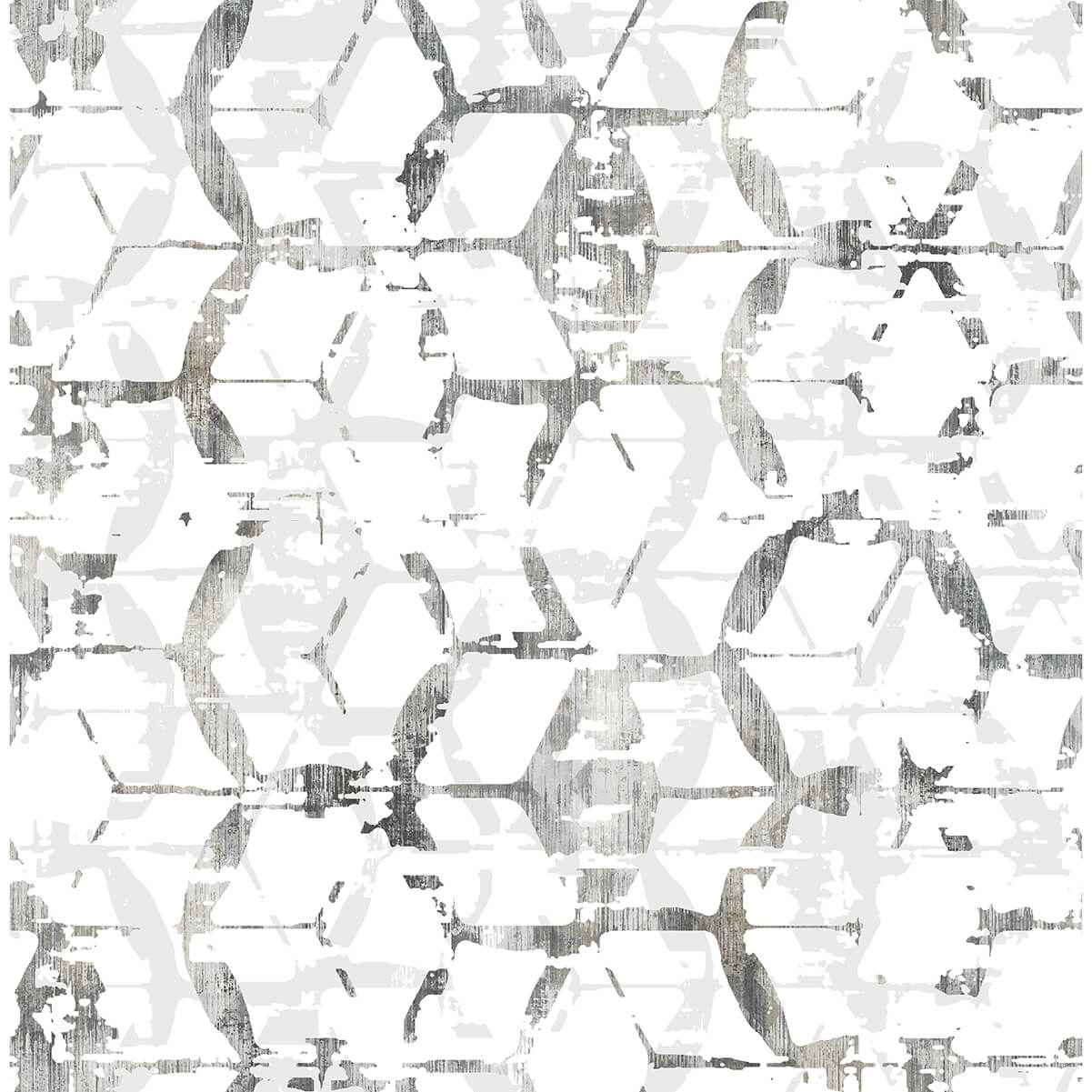 Augustine Black Distressed Geometric Wallpaper - York Wallcoverings - 2969-26043