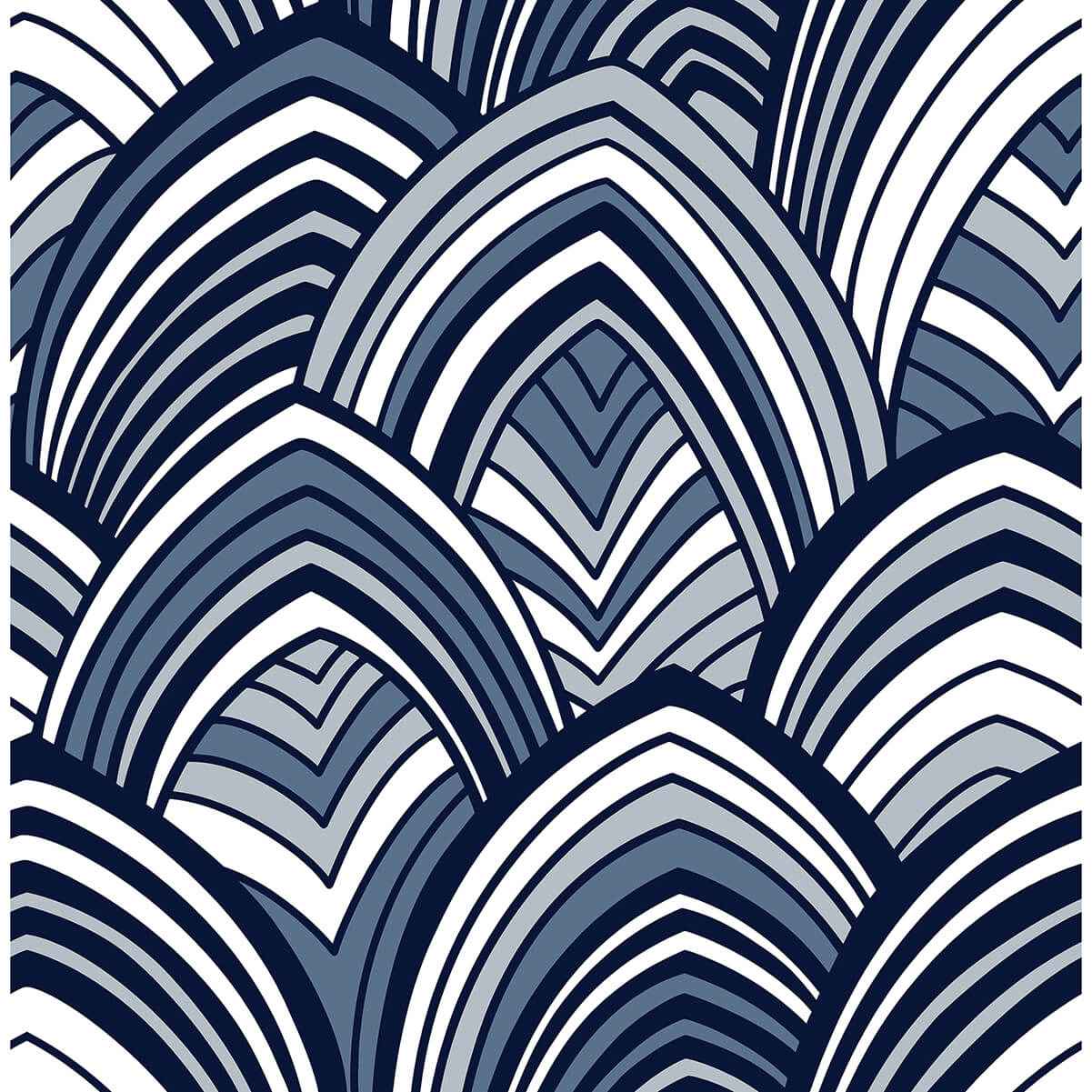 Cabarita Indigo Art Deco Flocked Leaves Wallpaper - York Wallcoverings - 2969-87351 - York Wallcoverings Wallpaper