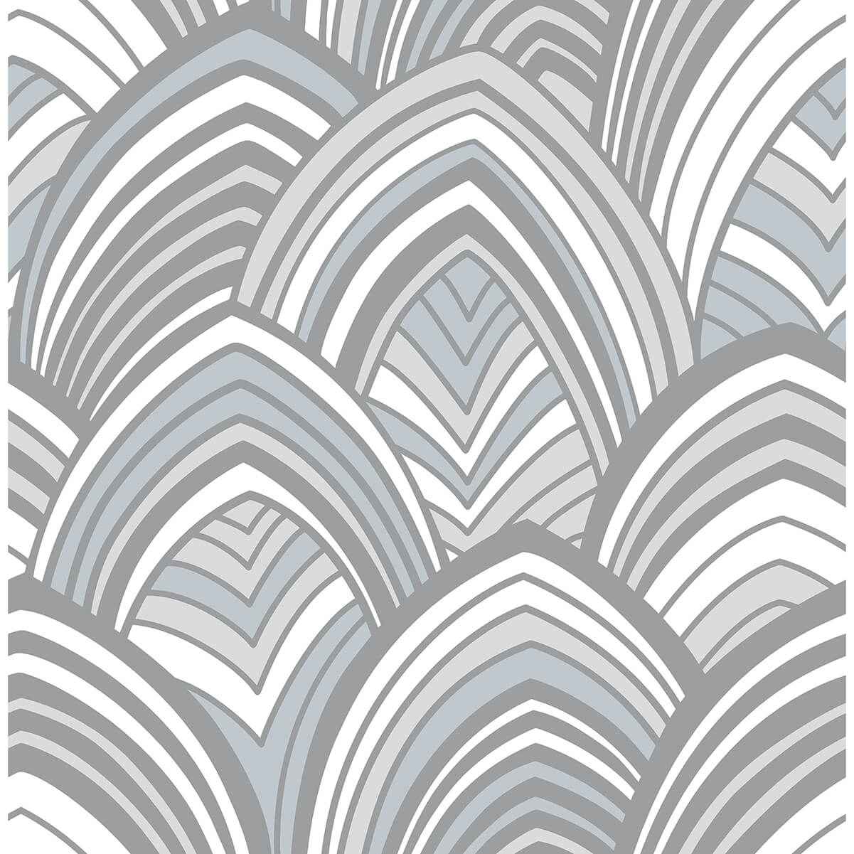 Cabarita Grey Art Deco Flocked Leaves Wallpaper - York Wallcoverings - 2969-87353 - York Wallcoverings Wallpaper