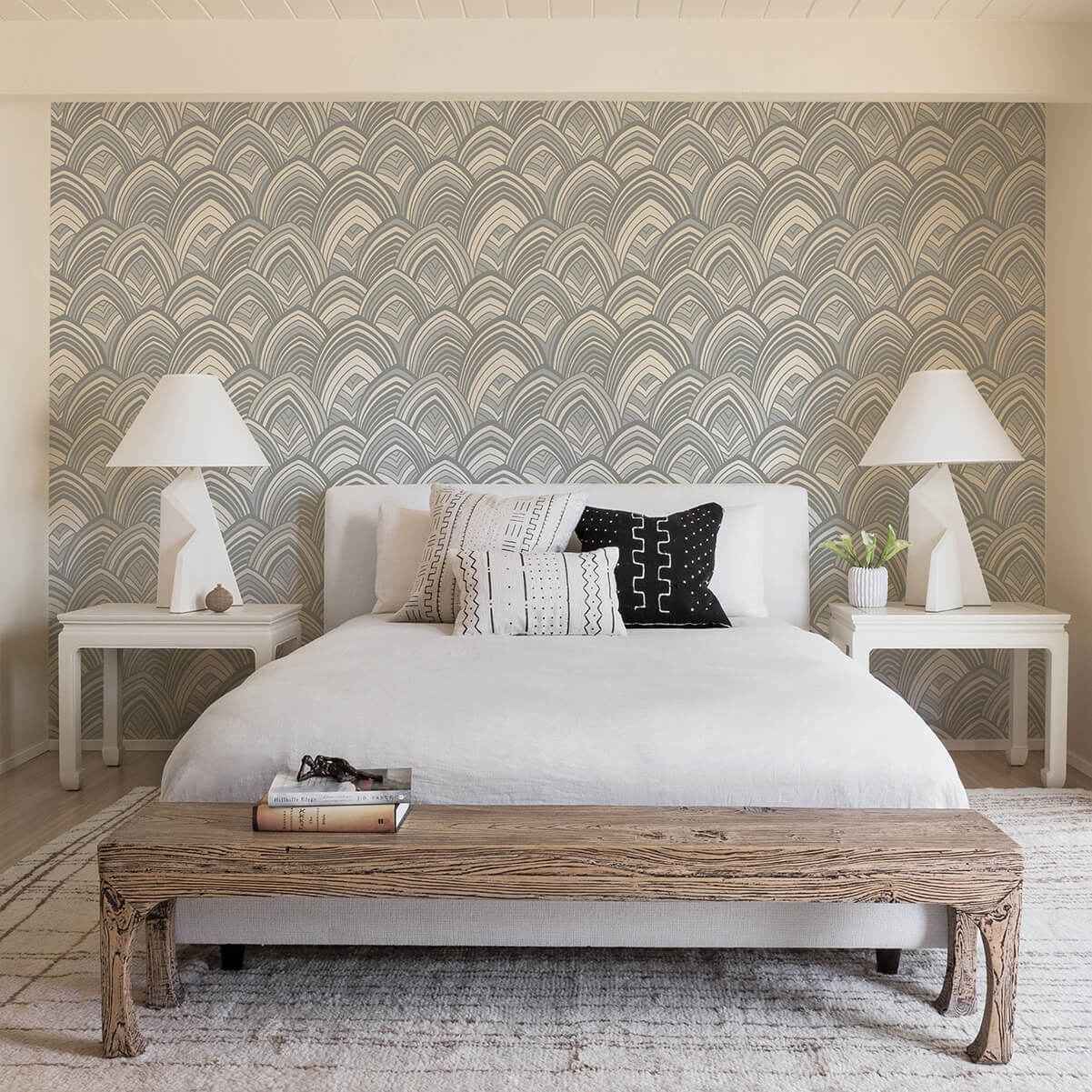Cabarita Grey Art Deco Flocked Leaves Wallpaper - York Wallcoverings - 2969-87353 - York Wallcoverings Wallpaper