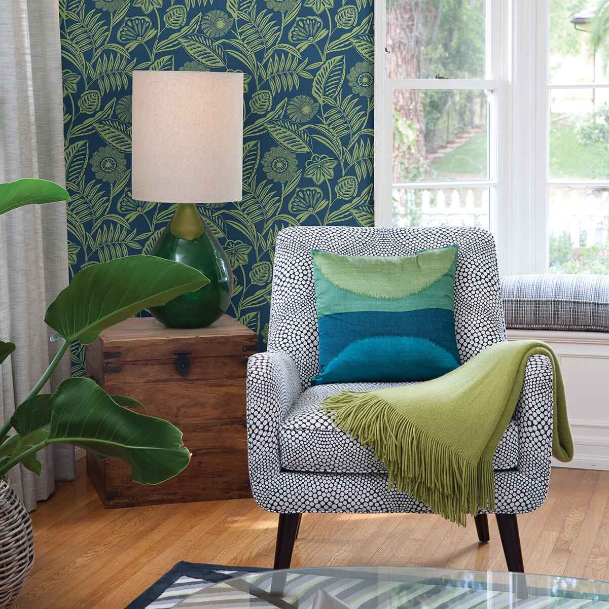 Alma Blue Tropical Floral Wallpaper - York Wallcoverings - 2969-87527 - York Wallcoverings Wallpaper