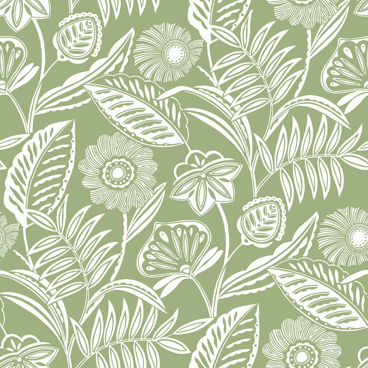 Alma Green Tropical Floral Wallpaper - York Wallcoverings - 2969-87530