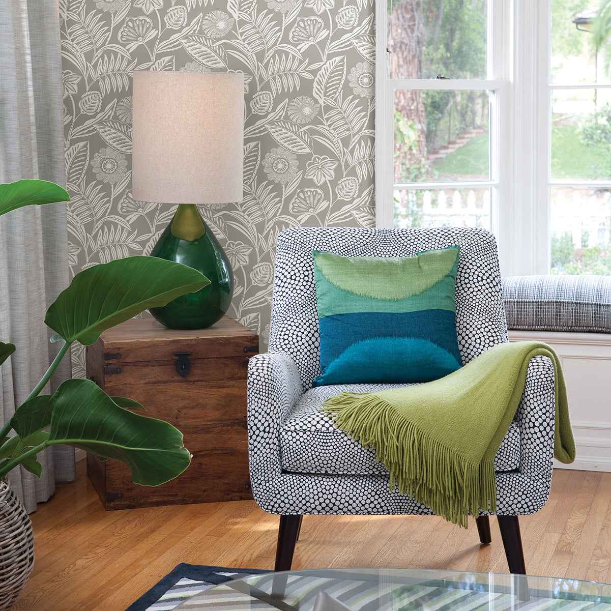 Alma Light Grey Tropical Floral Wallpaper - York Wallcoverings - 2969-87531 - York Wallcoverings Wallpaper