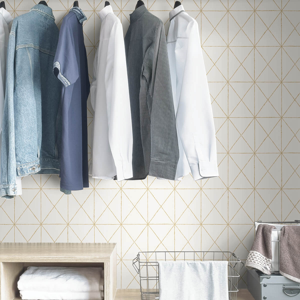 White Gold Get in Line Peel and Stick Wallpaper - York Wallcoverings - NUS3577 - York Wallcoverings Wallpaper