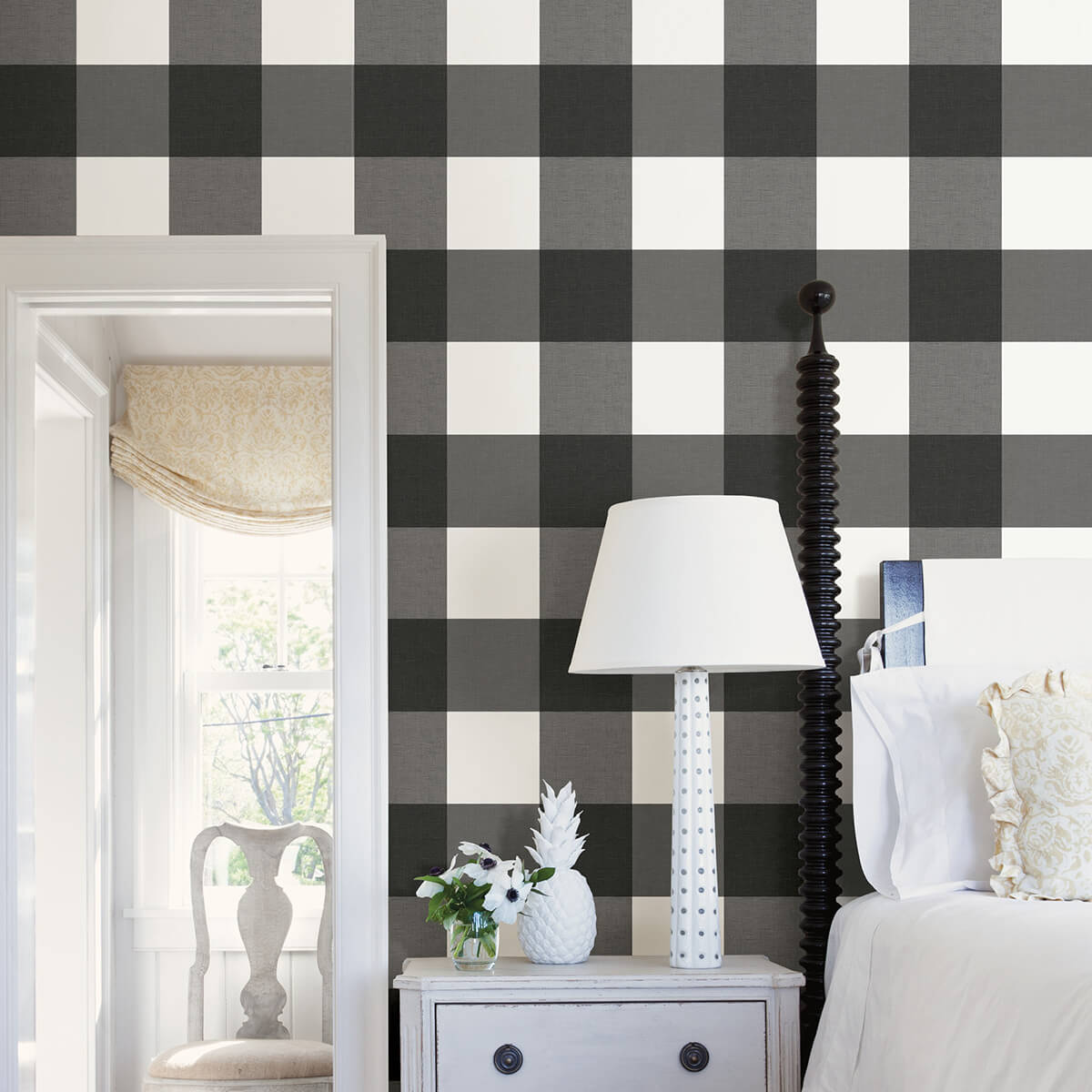 Charcoal Farmhouse Plaid Peel and Stick Wallpaper - York Wallcoverings - NUS3624 - York Wallcoverings Wallpaper