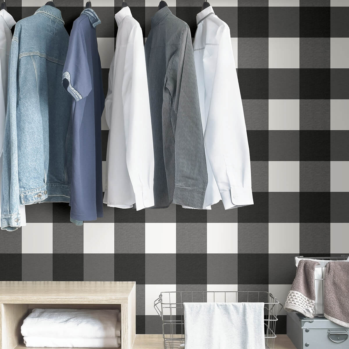 Charcoal Farmhouse Plaid Peel and Stick Wallpaper - York Wallcoverings - NUS3624 - York Wallcoverings Wallpaper