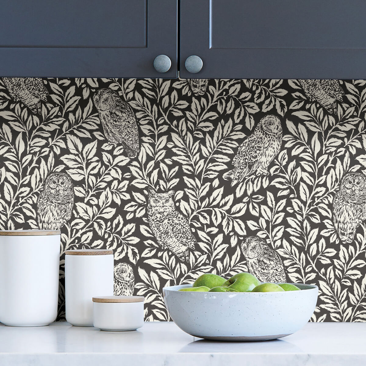 Charcoal Sleepy Owls Peel and Stick Wallpaper - York Wallcoverings - NUS3625 - York Wallcoverings Wallpaper