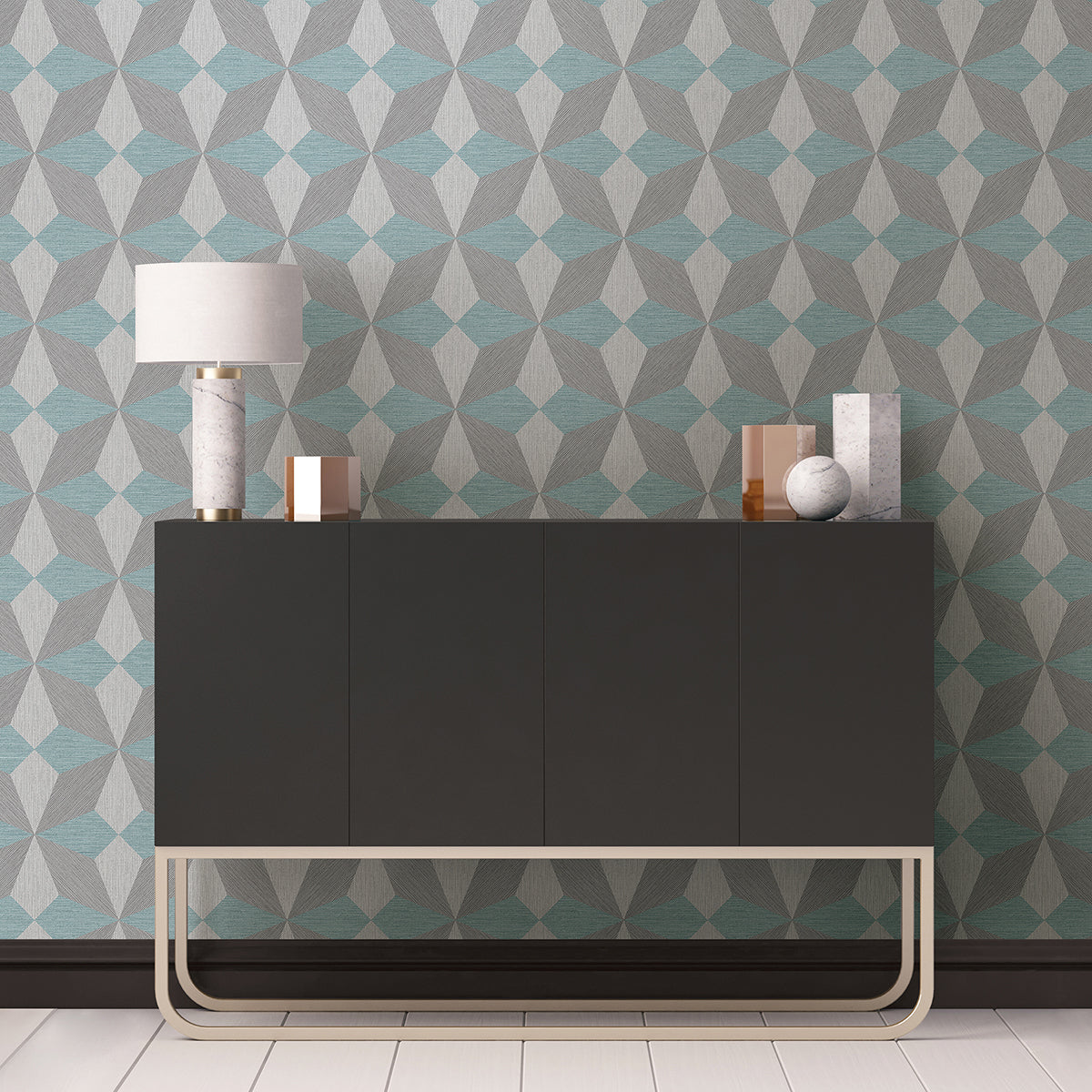 Valiant Light Blue Faux Grasscloth Mosaic Wallpaper - Brewster Wallcovering