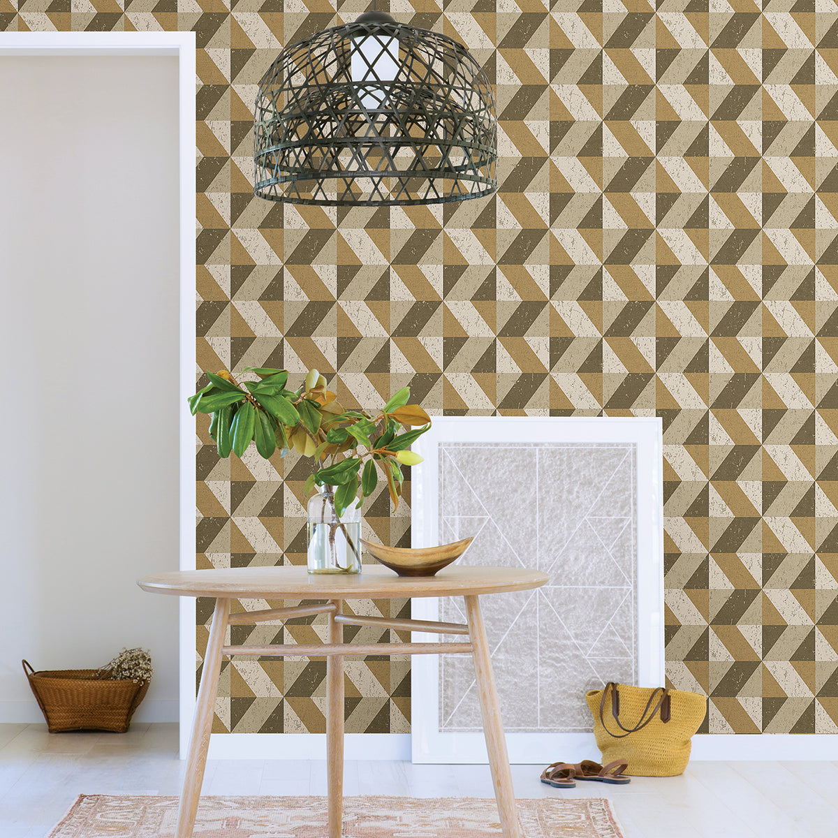 Cerium Gold Concrete Geometric Wallpaper  | Brewster Wallcovering - The WorkRm