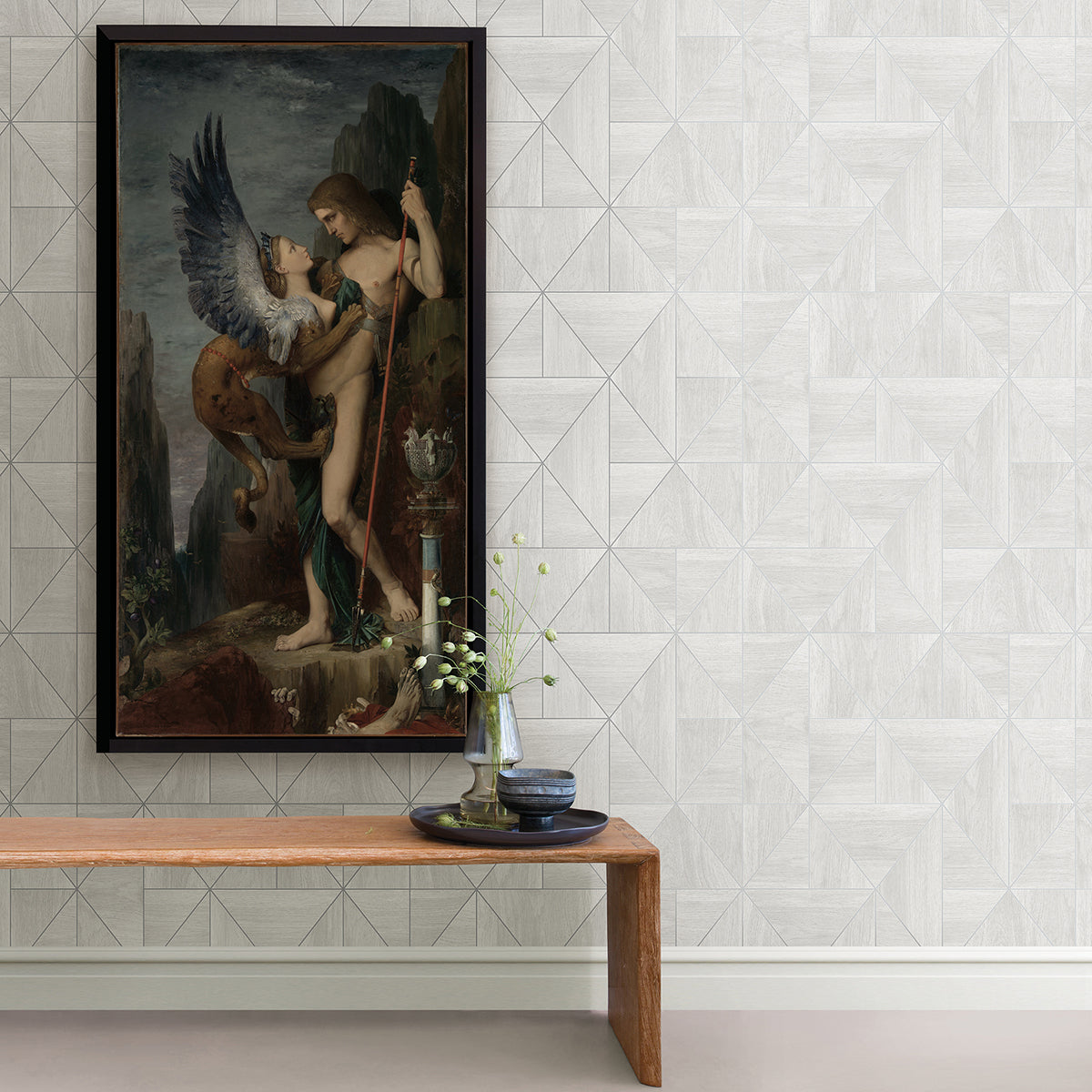 Cheverny Light Grey Wood Tile Wallpaper - Brewster Wallcovering