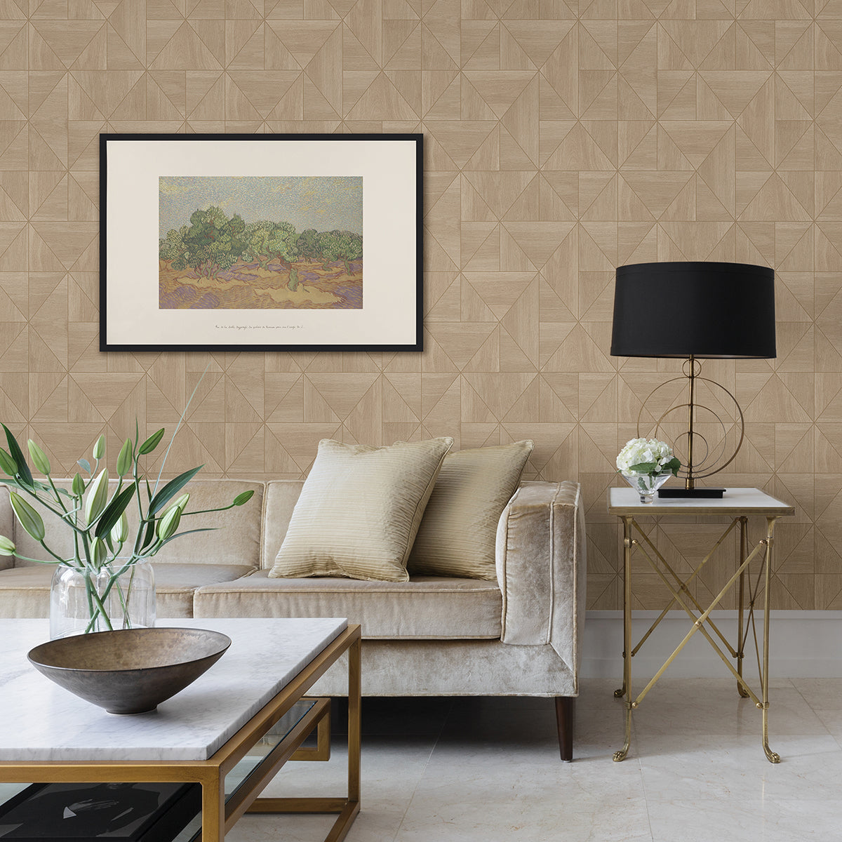 Cheverny Beige Wood Tile Wallpaper  | Brewster Wallcovering - The WorkRm