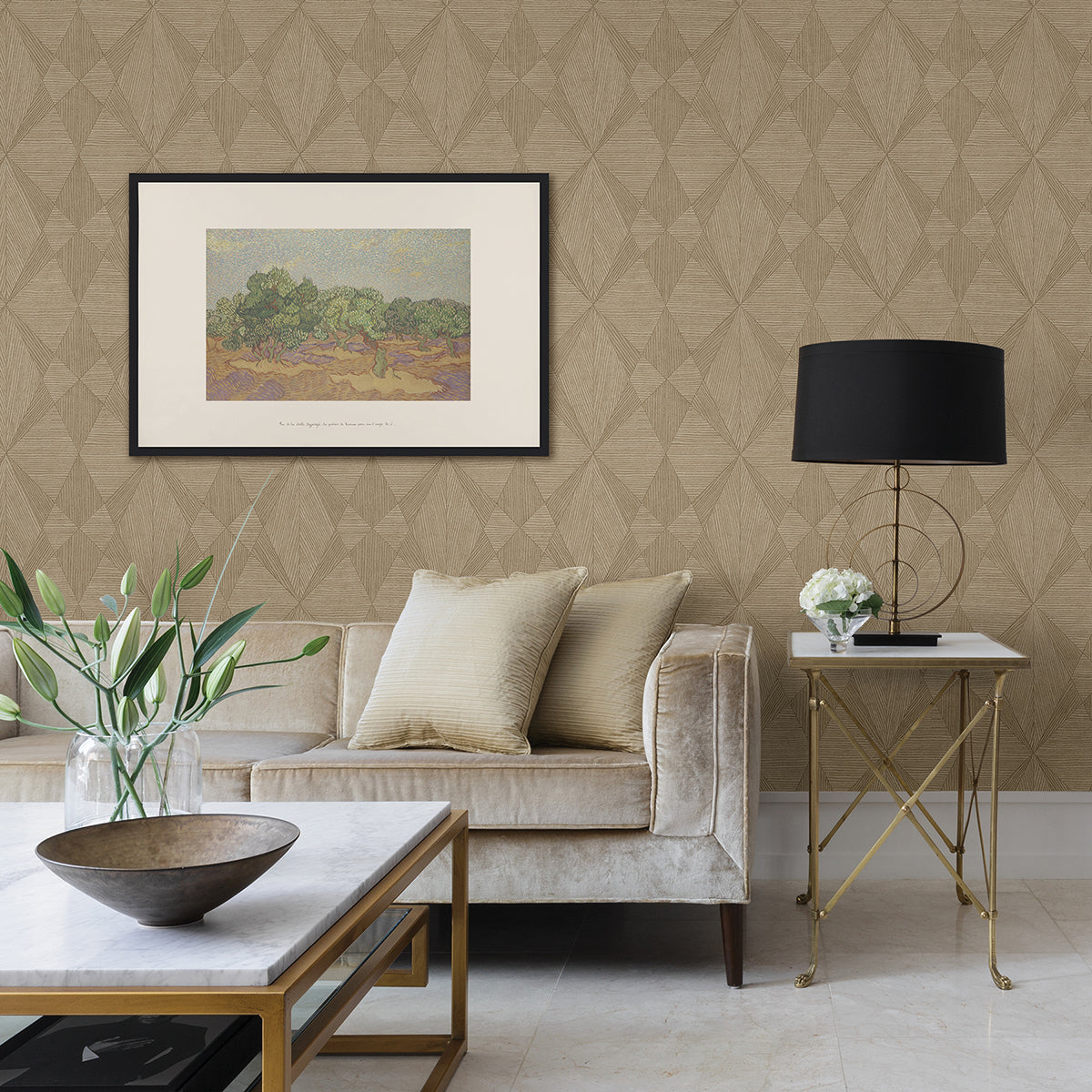 Intrinsic Light Brown Textured Geometric Wallpaper  | Brewster Wallcovering - The WorkRm