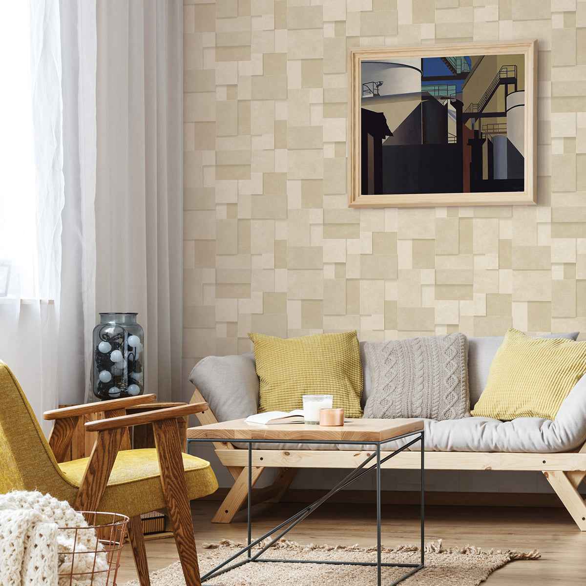 Duchamp Wheat Patchwork Metallic Wallpaper - York Wallcoverings - 2896-25355 - York Wallcoverings Wallpaper