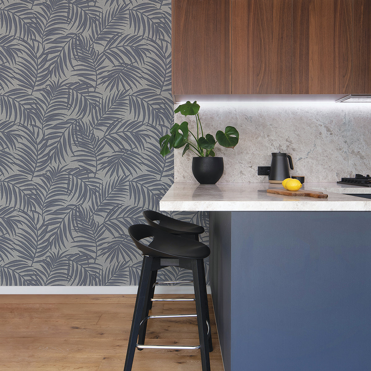 Lanai Pewter Fronds Wallpaper - Brewster Wallcovering