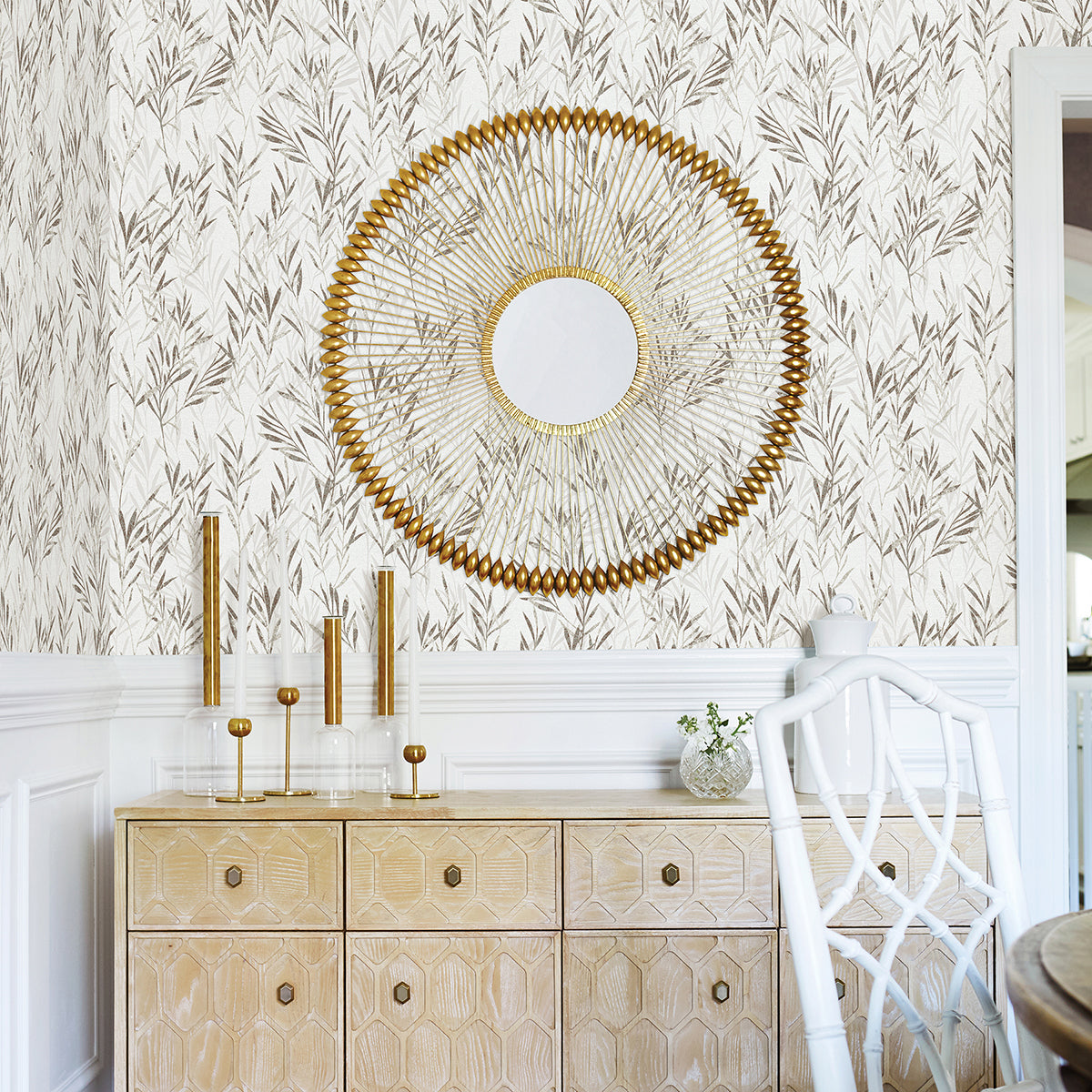 Bondi Taupe Botanical Wallpaper  | Brewster Wallcovering - The WorkRm