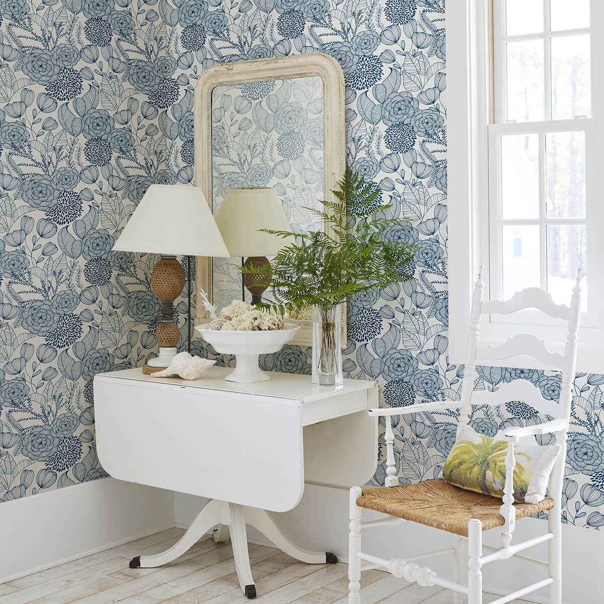 Alannah Navy Botanical Wallpaper - York Wallcoverings - 2903-25857 - York Wallcoverings Wallpaper