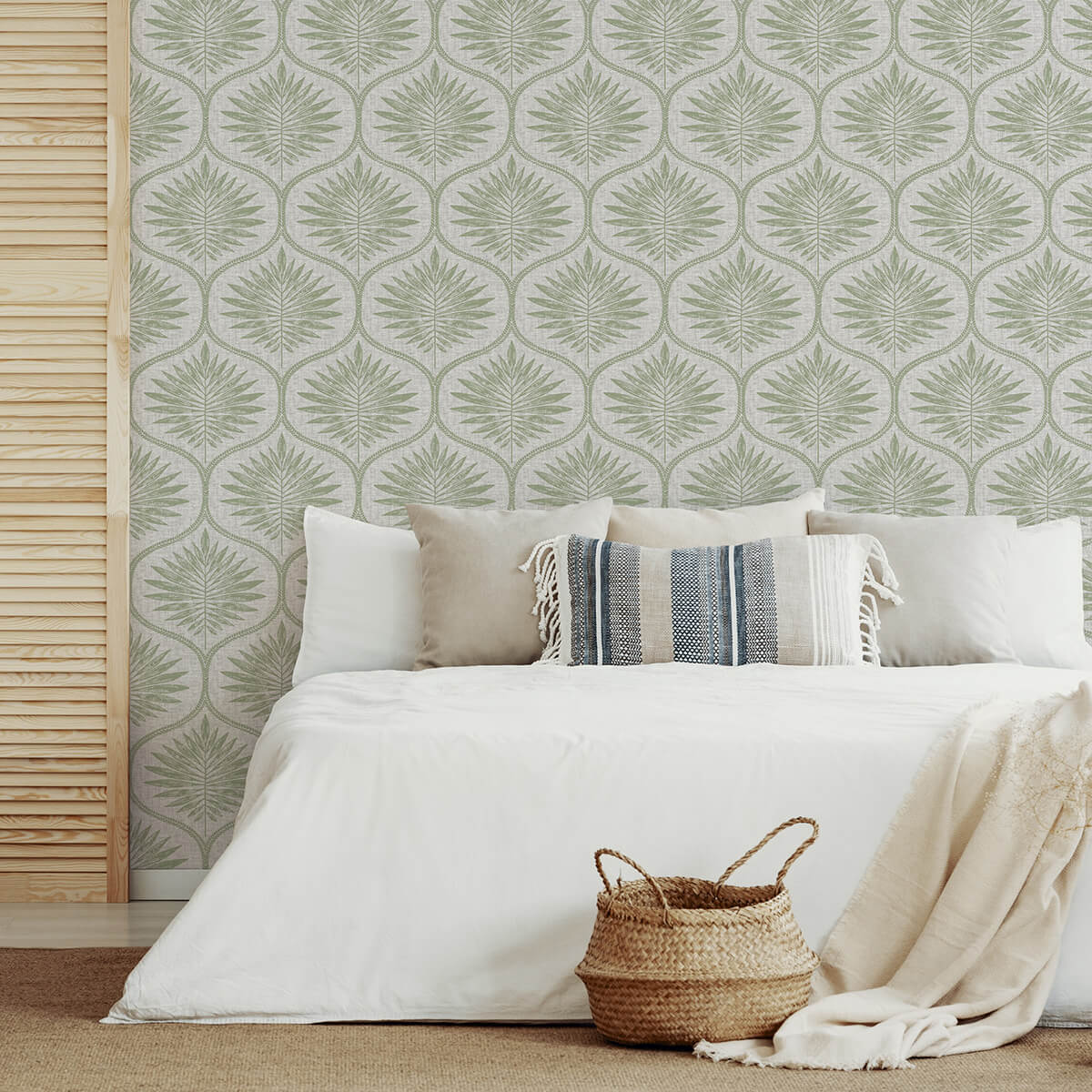 Green Primitive Leaves Peel and Stick Wallpaper - York Wallcoverings - NUS3621 - York Wallcoverings Wallpaper