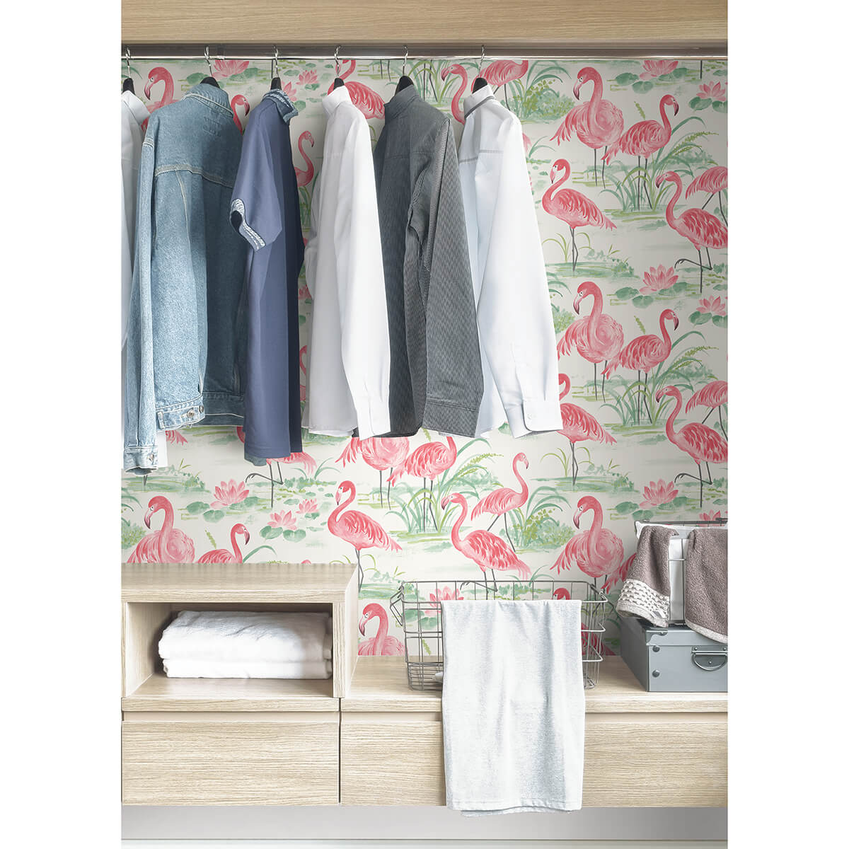 Pink Flamingo Beach Peel and Stick Wallpaper - York Wallcoverings - NUS3679 - York Wallcoverings Wallpaper