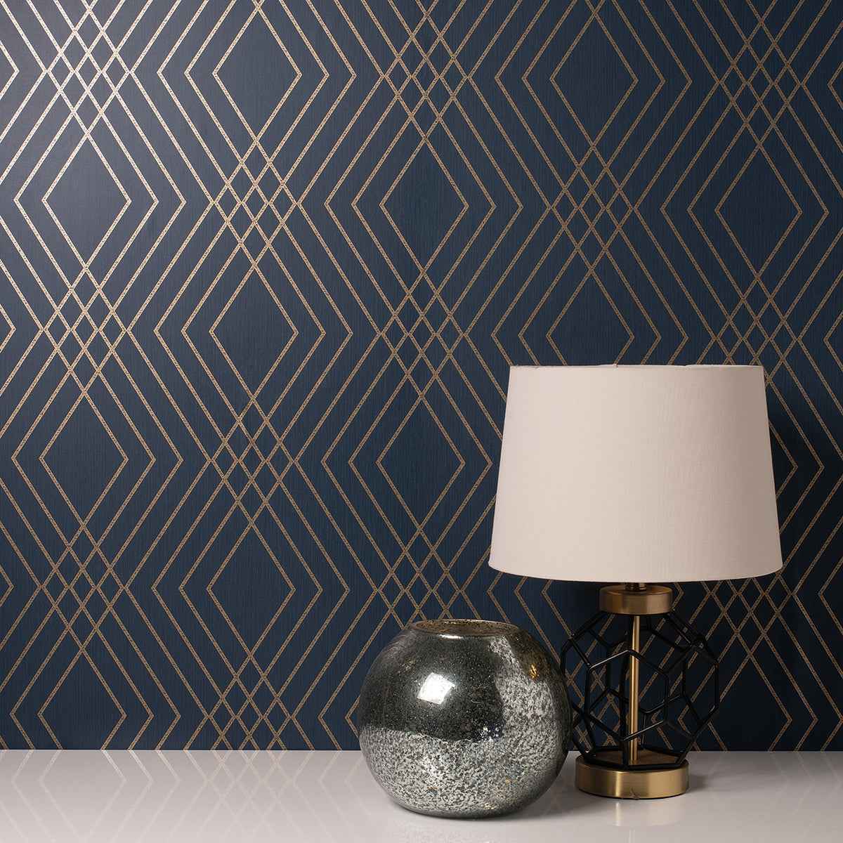 Shard Navy Trellis Wallpaper - York Wallcoverings - FD42605