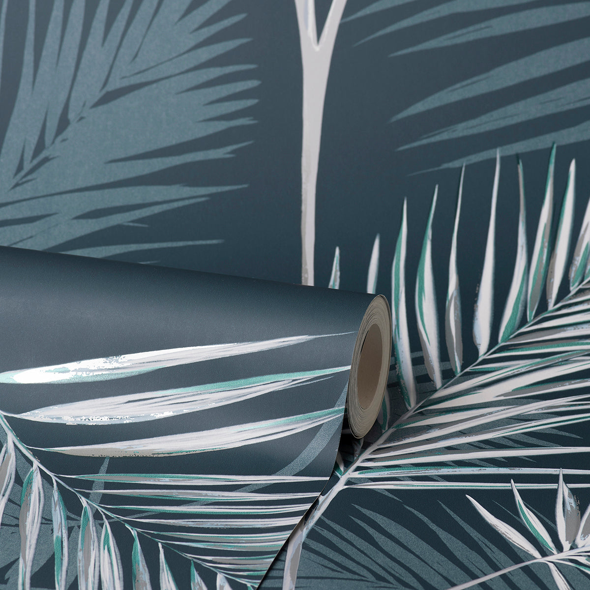 South Beach Navy Fronds Wallpaper - Brewster Wallcovering