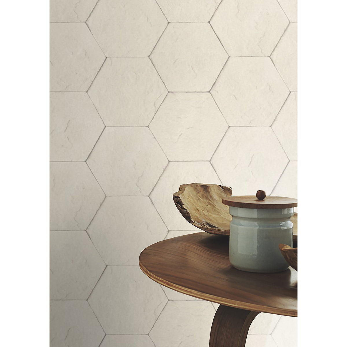 Bascom Dove Stone Hexagon Wallpaper - Brewster Wallcovering