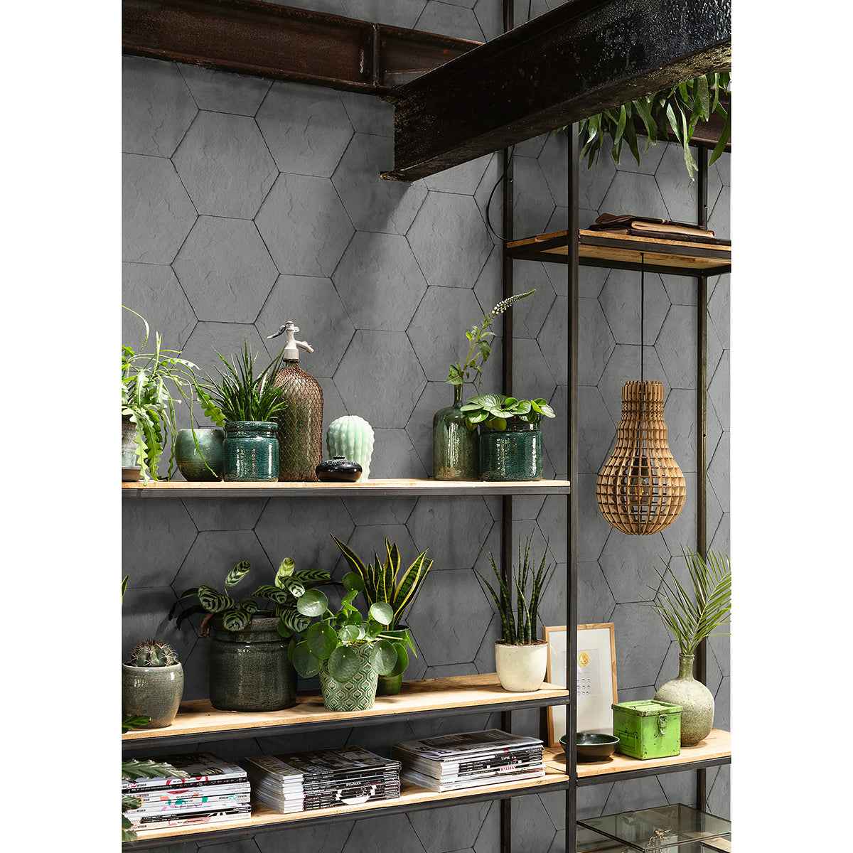 Bascom Dark Grey Stone Hexagon Wallpaper - York Wallcoverings - 4015-427127 - York Wallcoverings Wallpaper