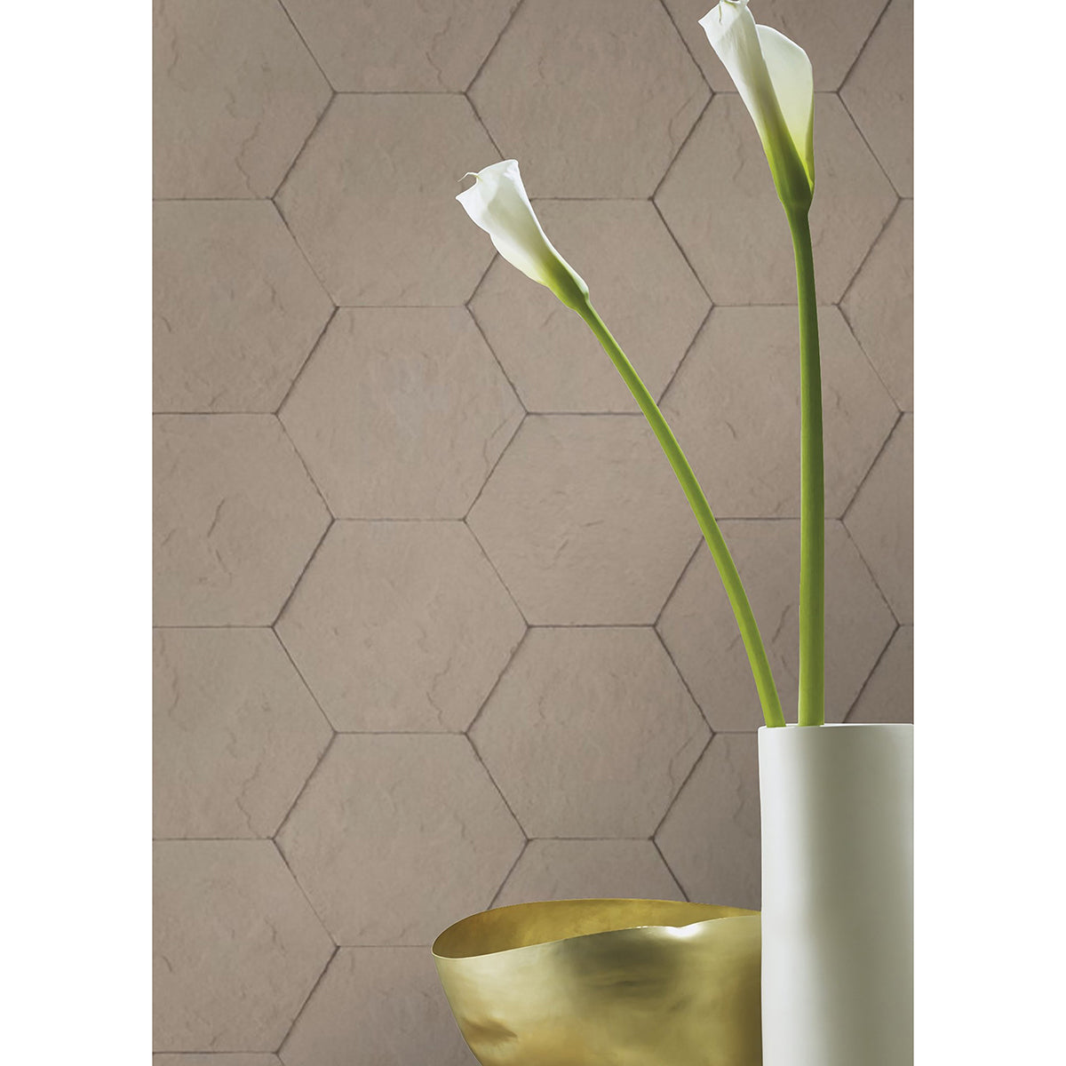 Bascom Light Grey Stone Hexagon Wallpaper - Brewster Wallcovering