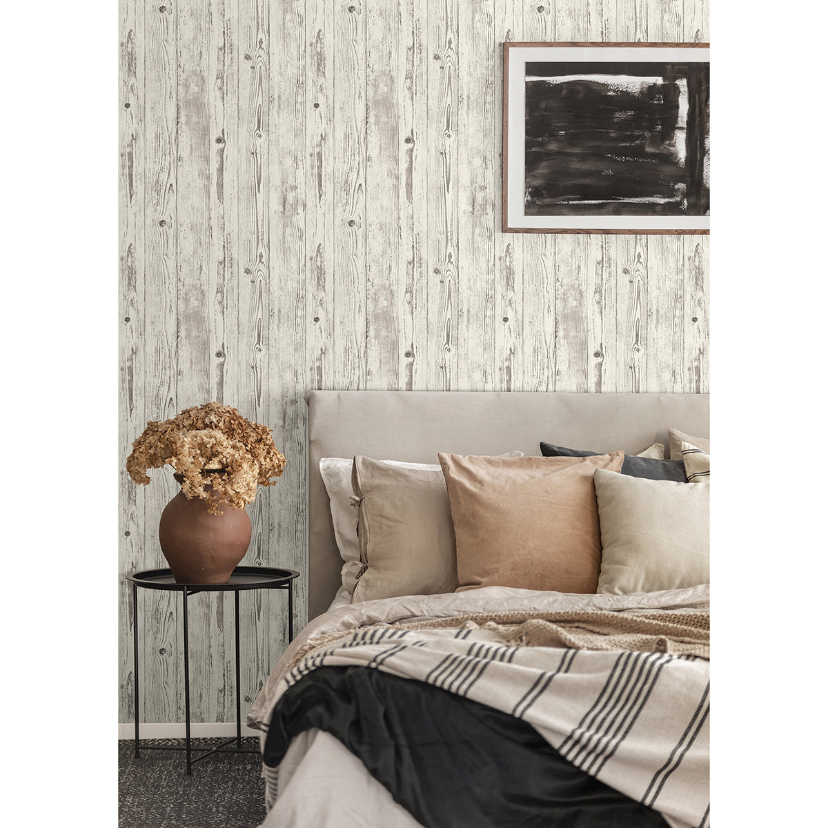 Albright White Weathered Oak Panels Wallpaper - Brewster Wallcovering