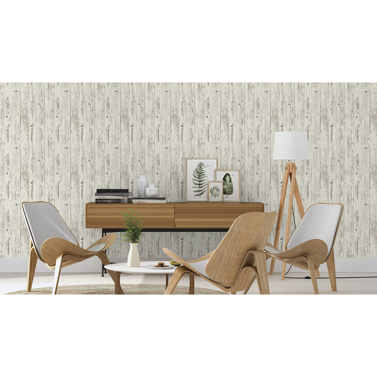 Albright White Weathered Oak Panels Wallpaper - Brewster Wallcovering