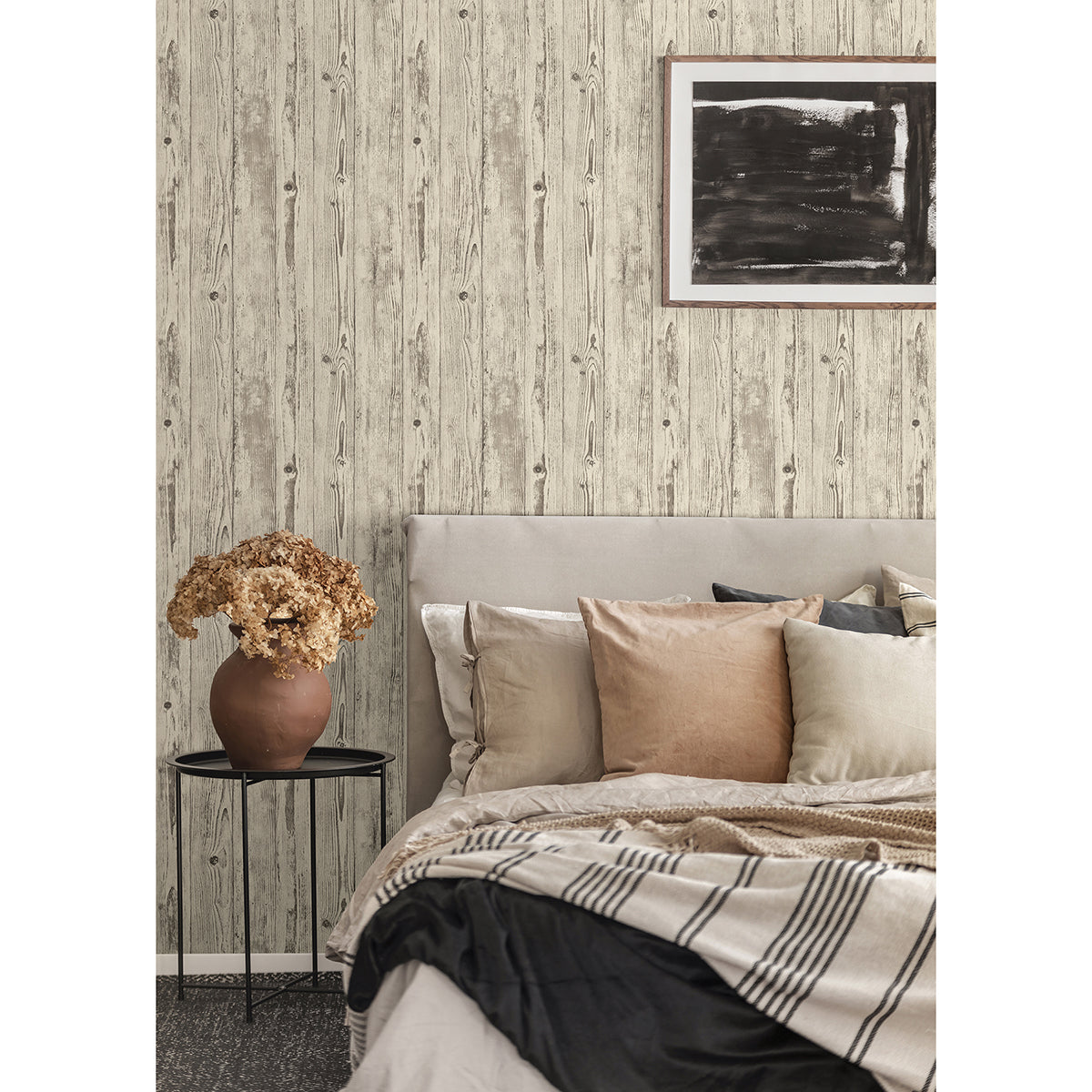 Albright Ivory Weathered Oak Panels Wallpaper - Brewster Wallcovering