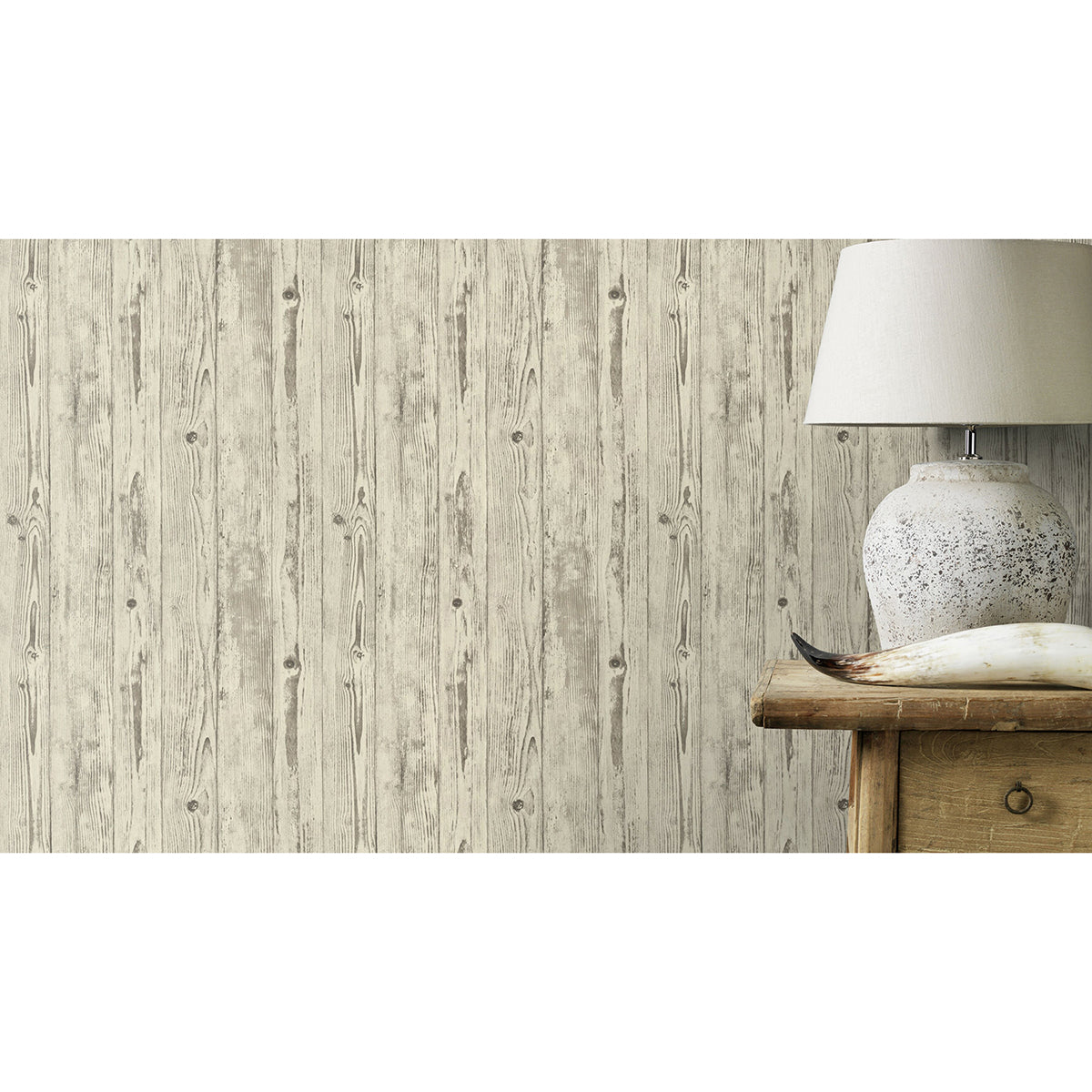 Albright Ivory Weathered Oak Panels Wallpaper - Brewster Wallcovering