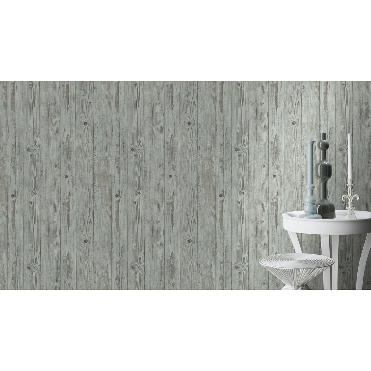 Albright Light Blue Weathered Oak Panels Wallpaper - Brewster Wallcovering