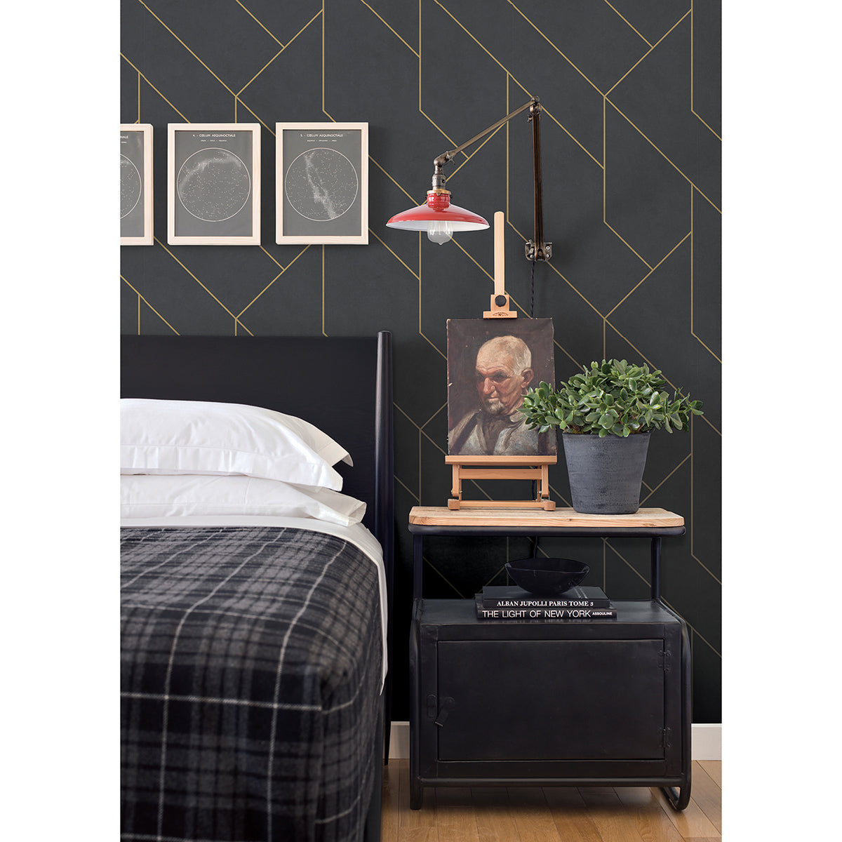 Pollock Black Gilded Geometric Wallpaper - Brewster Wallcovering