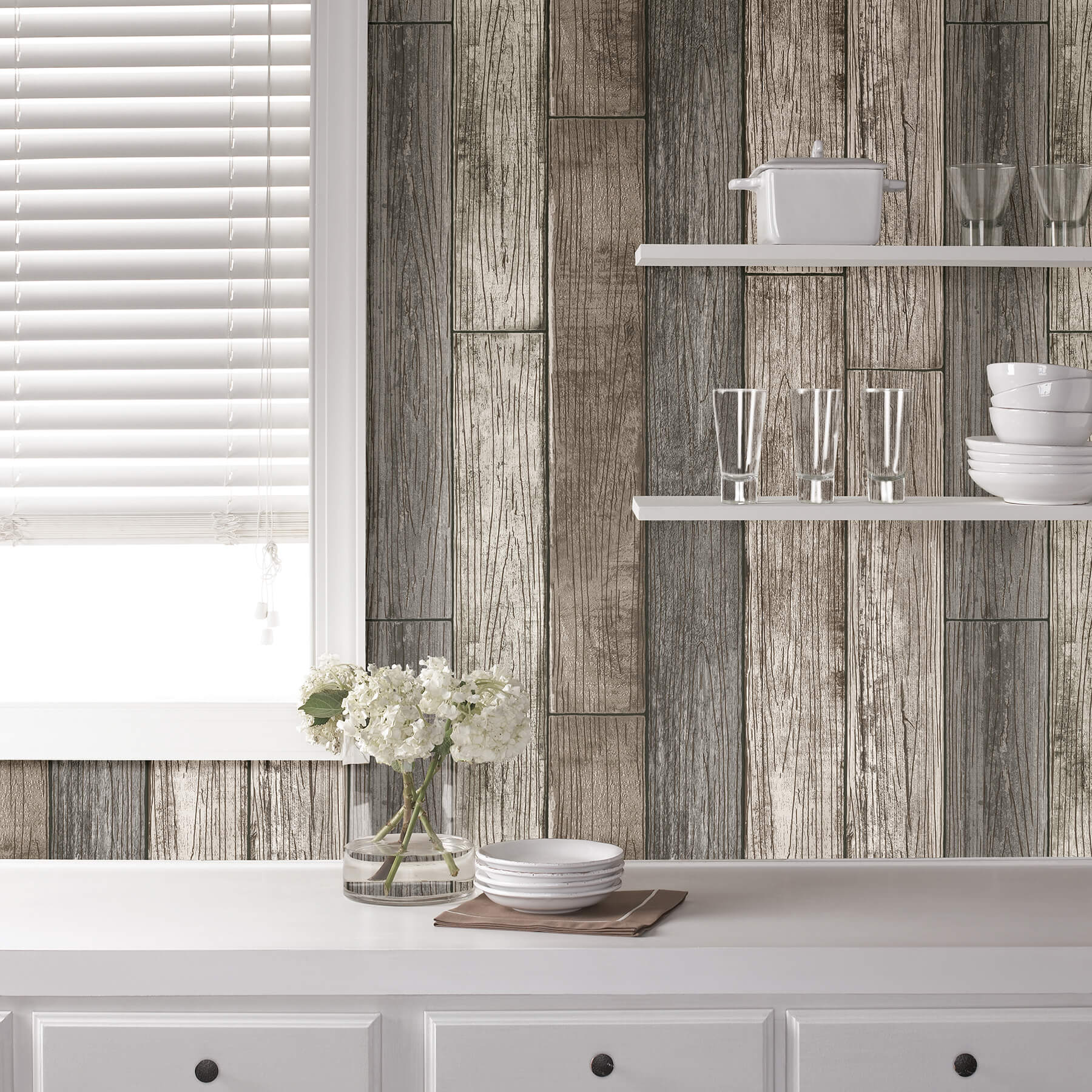 Reclaimed Wood Plank Natural Peel and Stick Wallpaper - York Wallcoverings - NU3130 - York Wallcoverings Wallpaper
