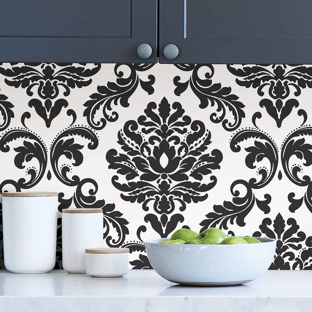 Ariel Black and White Damask Peel and Stick Wallpaper - York Wallcoverings - NUS1646 - York Wallcoverings Wallpaper