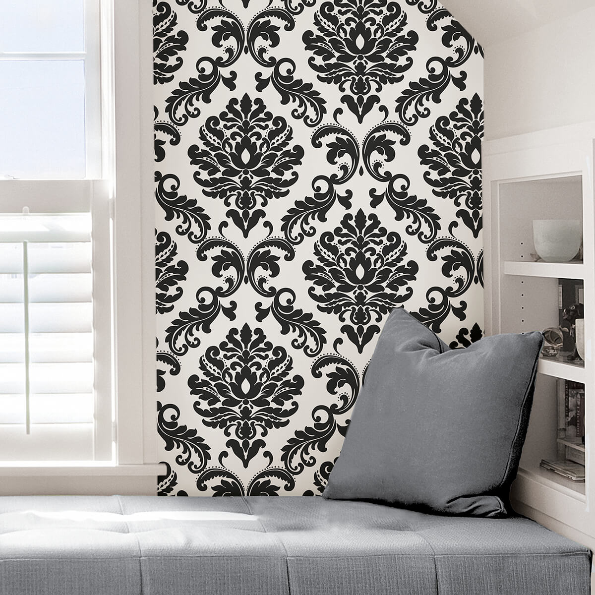 ariel-black-and-white-damask-peel-and-stick-wallpaper-york-wallcoverings-nus1646 - York Wallcoverings Wallpaper