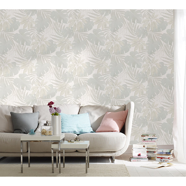 Nona Cream Tropical Leaves Wallpaper  | Brewster Wallcovering - The WorkRm