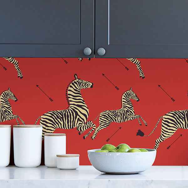 Masai Red Zebra Safari Scalamandre Self - York Wallcoverings - SCS3869 - York Wallcoverings Wallpaper