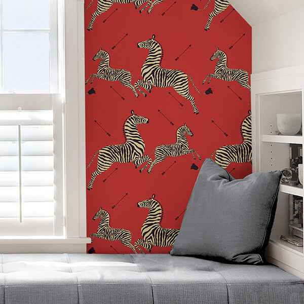 Masai Red Zebra Safari Scalamandre Self - York Wallcoverings - SCS3869 - York Wallcoverings Wallpaper